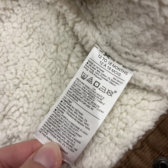 Janie and Jack 12-18 Month Corduroy Sherpa Button Snap Up Toddler Jacket Brown - Picture 7 of 7